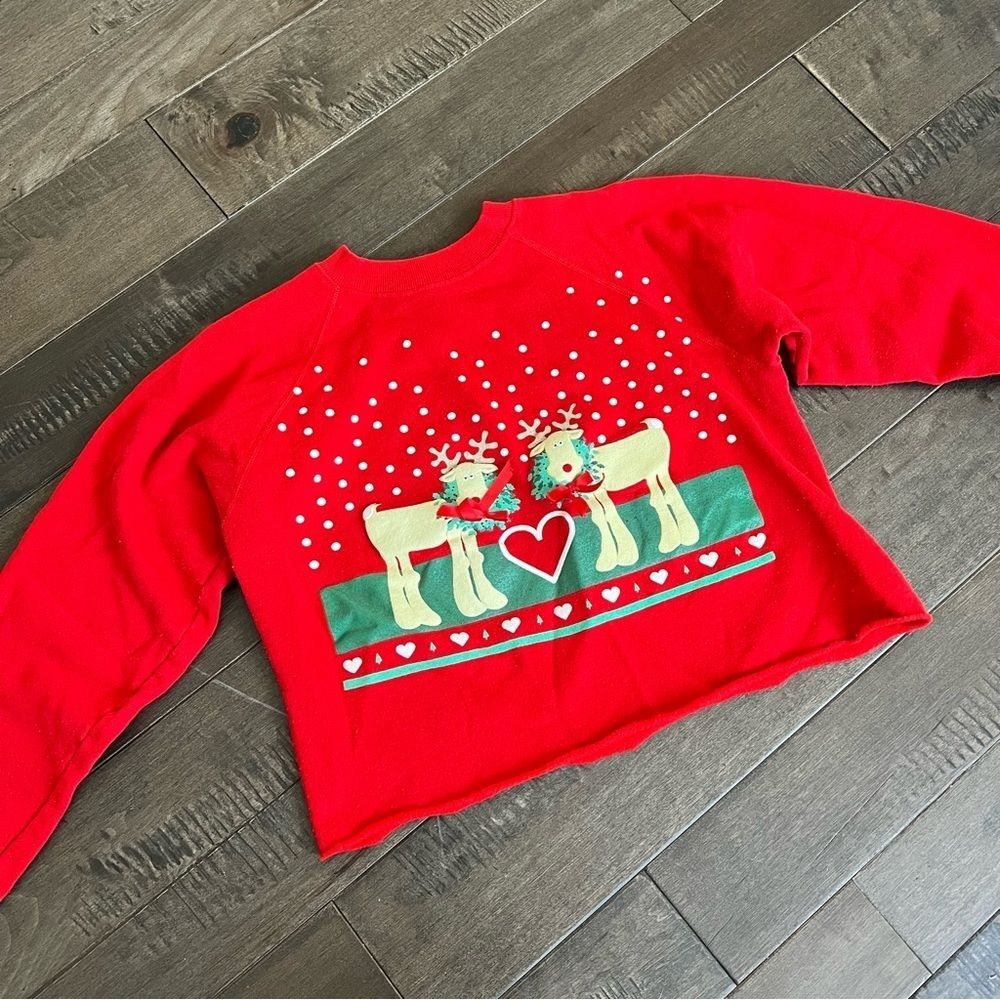 Vintage Christmas Sweatshirt Sweater Ugly Tacky Reindeer Red Pullover M